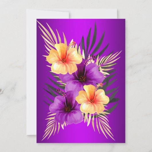 Paarse Gele Palmen Hibiscus Birthday Party Kaart (Achterkant)