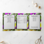 Paarse gele pansies patch vijf foto gedenkteken drieluik aankondiging (Binnen)