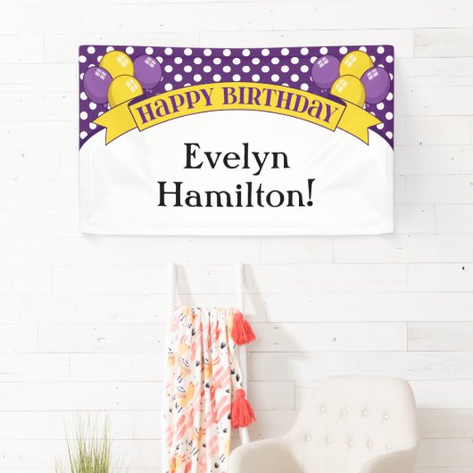 Paarse gele poka Dot ballon Birthday Banner (Insitu)