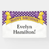 Paarse gele poka Dot ballon Birthday Banner (Horizontaal)