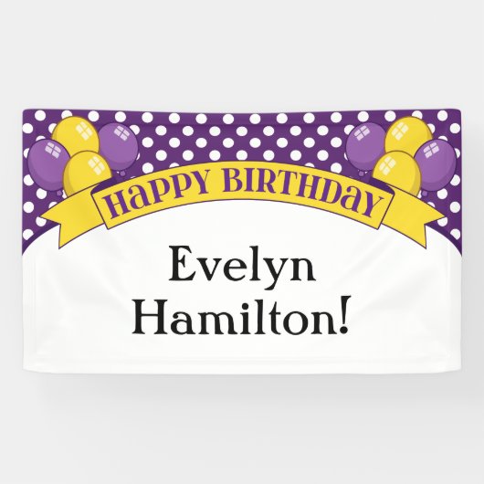 Paarse gele poka Dot ballon Birthday Banner (Horizontaal)