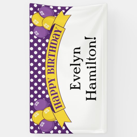 Paarse gele poka Dot ballon Birthday Banner (Verticaal)