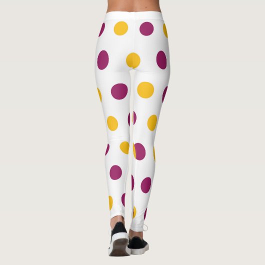Paarse gele poka Dots op witte, schattige en trend Leggings (Achterkant)