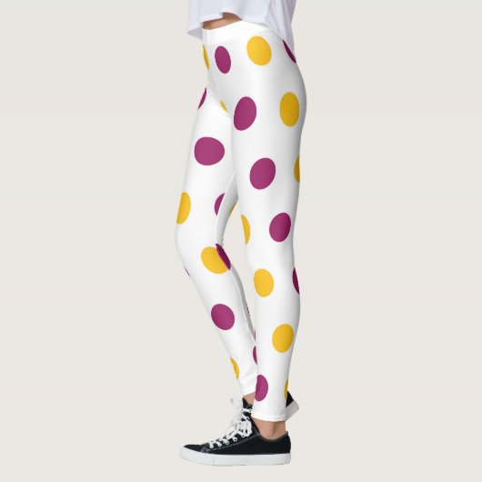 Paarse gele poka Dots op witte, schattige en trend Leggings (Links)