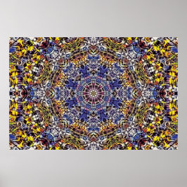 Paarse & Gele Psychedelische Fractal Mandala Poster