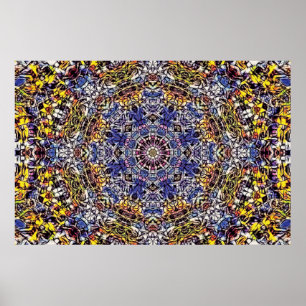 Paarse & Gele Psychedelische Fractal Mandala Poster