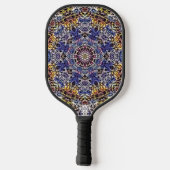 Paarse & Gele Psychedelische Fractale Mandala Pickleball Paddle (Achterkant)