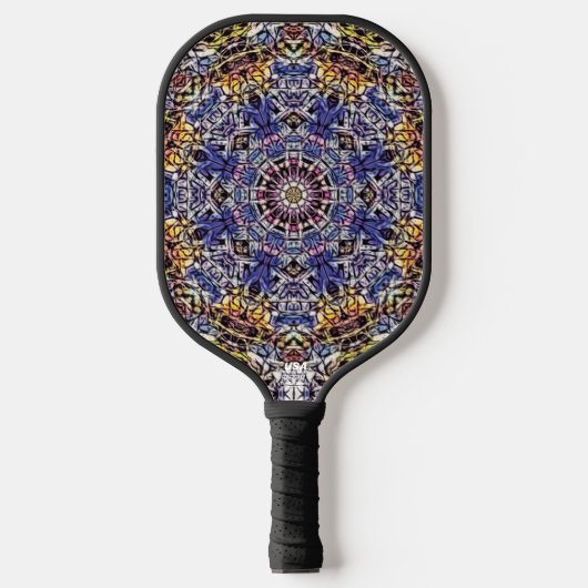 Paarse & Gele Psychedelische Fractale Mandala Pickleball Paddle (Voorkant)