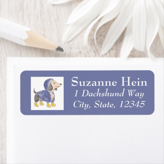 Paarse Gele Regenjas Teckel Etiket (Insitu)