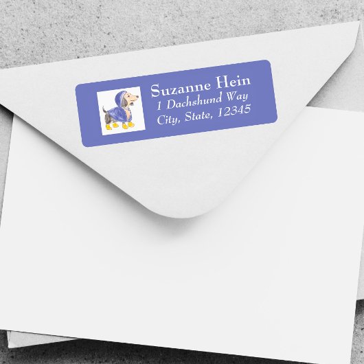 Paarse Gele Regenjas Teckel Etiket