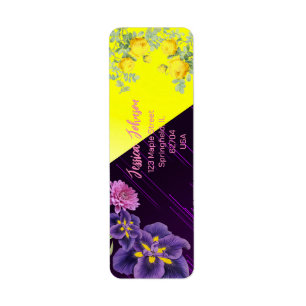 Paarse & Gele Roos Modern Boho Kleurrijke Bloemstu Etiket