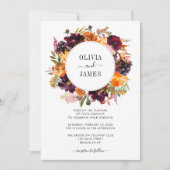 Paarse Gele Rose Bourgondië Bloemen Herfstbruiloft Kaart (Voorkant)