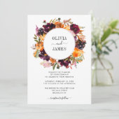 Paarse Gele Rose Bourgondië Bloemen Herfstbruiloft Kaart (Staand voorkant)