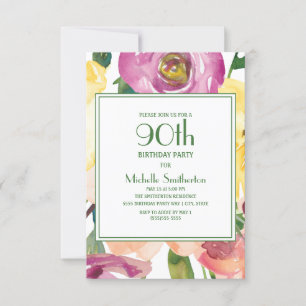 Paarse Gele Roze Bloemen 90ste Verjaardag Kaart