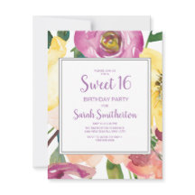 Paarse Gele Roze Bloemige Sweet 16 Verjaardag