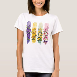 PAARSE GELE ROZE GROENE WILDBLOEMEN T-SHIRT