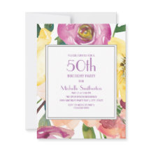 Paarse gele roze Waterverf Floral 50e verjaardag