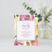 Paarse gele roze Waterverf Floral 80th Birthday Kaart (Staand voorkant)