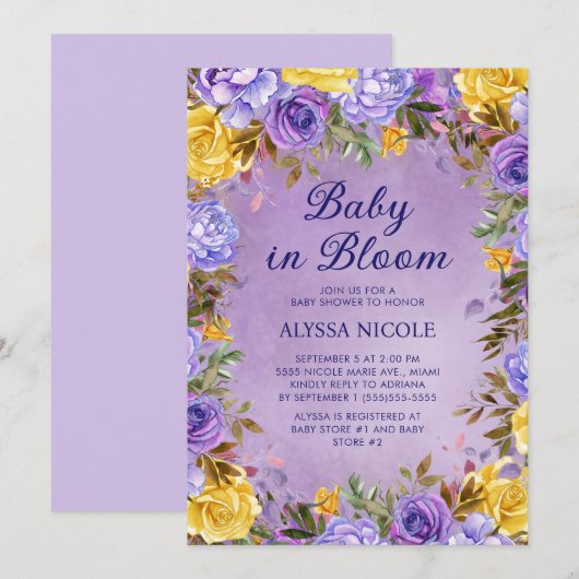 Paarse gele rozen pioenen Baby in bloei Kaart (Voorkant / Achterkant)