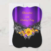 Paarse gele rozengeel Birthday Party Black Silver Kaart (Voorkant)