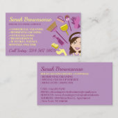 Paarse Gele Schone Janitorial Lady House Cleaner Visitekaartje (Voorkant / Achterkant)