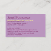 Paarse Gele Schone Janitorial Lady House Cleaner Visitekaartje (Achterkant)