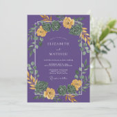 Paarse Gele Succulente Eucalyptus Bruiloft Kaart (Staand voorkant)
