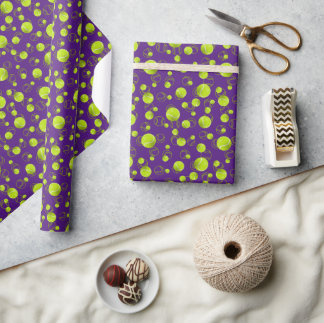 Paarse gele tennisbalpatroon cadeaupapier