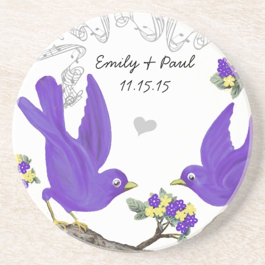 Paarse Gele  Tortelduifjes Onderzetters (Voorkant)