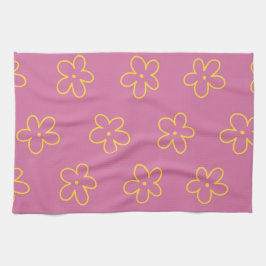 Paarse gele tropische bloemenbotanische bron theedoek