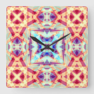 Paarse Gele Turquoise Red Geometric Moroccan Vierkante Klok