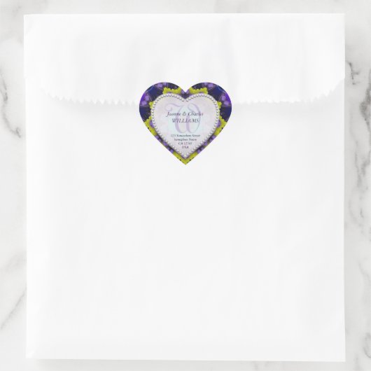 Paarse gele unieke monogram bruiloft stickers (Tas)