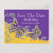 Paarse gele vlinder bruiloft verloving aankondigingskaart (Achterkant)