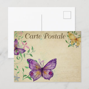 Paarse & gele  vlinders briefkaart