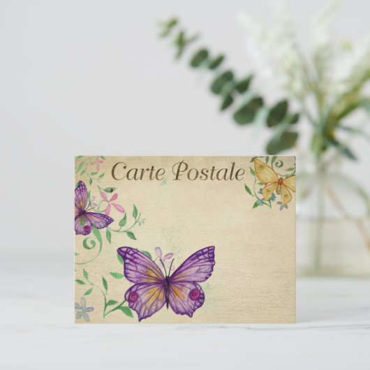 Paarse & gele  vlinders briefkaart (Staand voorkant)