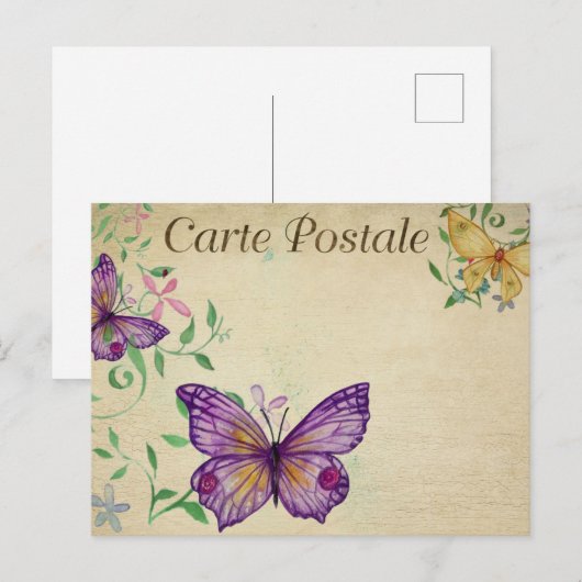 Paarse & gele  vlinders briefkaart (Voorkant / Achterkant)