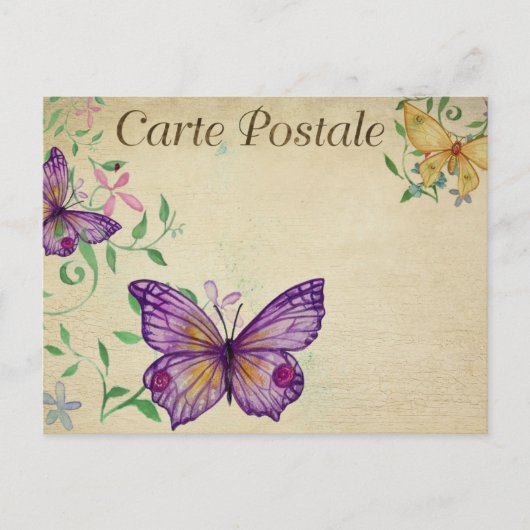 Paarse & gele vlinders briefkaart (Voorkant)