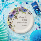Paarse Gele Waterverf Floral 18e verjaardag Papieren Bordje (Feest)