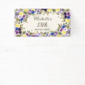 Paarse Gele Waterverf Floral 18e verjaardag Spandoek (Insitu)