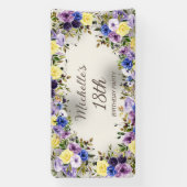 Paarse Gele Waterverf Floral 18e verjaardag Spandoek (Verticaal)