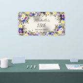 Paarse Gele Waterverf Floral 18e verjaardag Spandoek (Beurs)