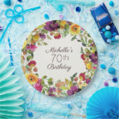 Paarse Gele Waterverf Floral 70e verjaardag Papieren Bordje (Feest)