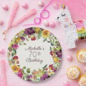 Paarse Gele Waterverf Floral 70e verjaardag Papieren Bordje (Feest)