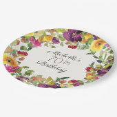 Paarse Gele Waterverf Floral 70e verjaardag Papieren Bordje (Gekanteld)