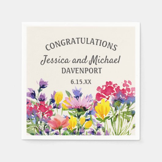 Paarse Gele Waterverf Wildbloemen Buwen Servet (Voorkant)