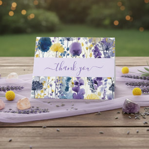 Paarse Gele Waterverf Wildflower Baby shower Bedankkaart