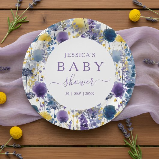 Paarse Gele Waterverf Wildflower Baby shower Papieren Bordje
