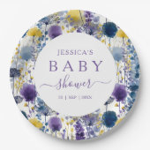 Paarse Gele Waterverf Wildflower Baby shower Papieren Bordje (Voorkant)