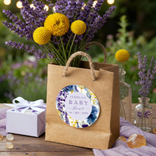 Paarse Gele Waterverf Wildflower Baby shower Ronde Sticker