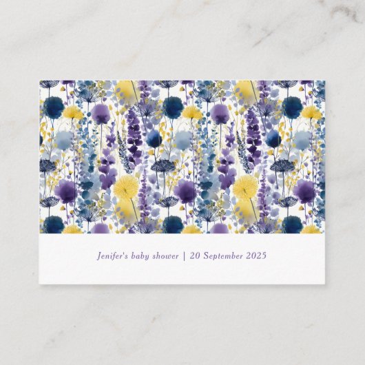 Paarse Gele Waterverf Wildflower Boeken voor Baby Informatiekaartje (Achterkant)